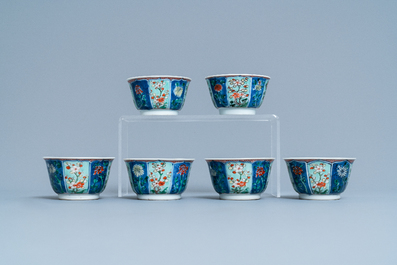 Six Chinese famille verte cups and saucers, Kangxi
