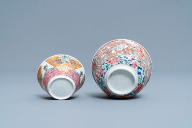 Two Chinese famille rose cups and saucers, Yongzheng