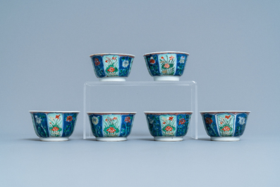 Six Chinese famille verte cups and saucers, Kangxi