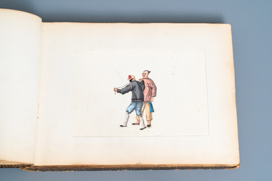 Ecole chinoise de Canton, encre et couleurs sur papier, 19&egrave;me: album de 29 paysages et sc&egrave;nes de punitions