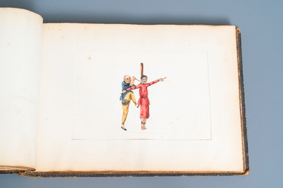 Ecole chinoise de Canton, encre et couleurs sur papier, 19&egrave;me: album de 29 paysages et sc&egrave;nes de punitions