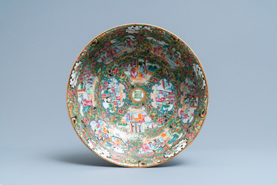 A large Chinese Canton famille rose monogrammed bowl, 19th C.