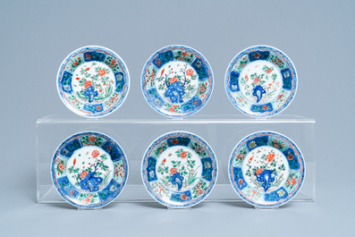 Six Chinese famille verte cups and saucers, Kangxi