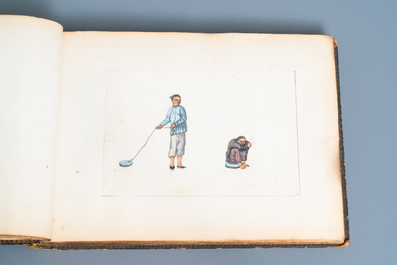 Ecole chinoise de Canton, encre et couleurs sur papier, 19&egrave;me: album de 29 paysages et sc&egrave;nes de punitions