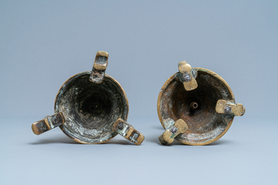 Two Flemish or Dutch bronze candlesticks, 15/16th C.