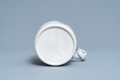 A Chinese famille rose armorial mug and a faux-bois border plate, Qianlong