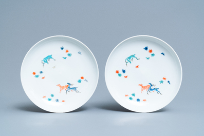 Four Japanese Kakiemon 'deer' plates, Edo, 17/18th C.