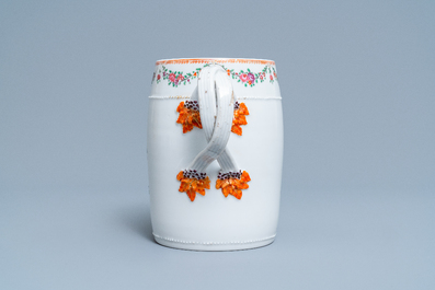A Chinese famille rose armorial mug and a faux-bois border plate, Qianlong