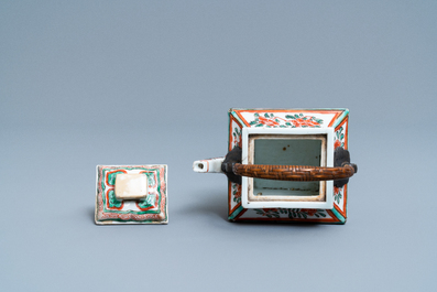 A Chinese famille verte teapot and cover, Kangxi