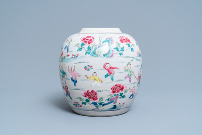 A Chinese famille rose 'hundred boys' jar, Yongzheng