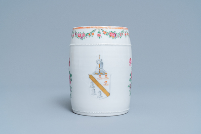 A Chinese famille rose armorial mug and a faux-bois border plate, Qianlong