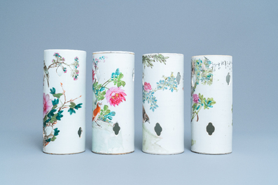 Four reticulated Chinese qianjiang cai hat stands, 19/20th C.
