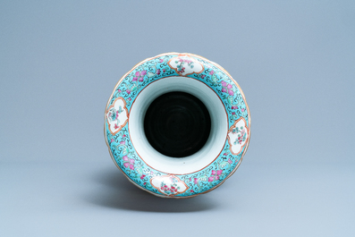 A Chinese yellow-ground famille rose 'warrior' vase, 19th C.