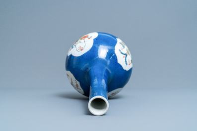 A Chinese famille verte powder blue-ground bottle vase, Kangxi
