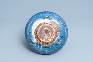 A Chinese monochrome blue censer with incised floral design, Ming
