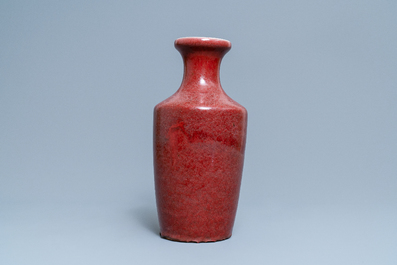 A Chinese monochrome copper red vase, 19th C.