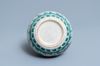 A Chinese famille verte 'dragon' bottle vase, 19/20th C.