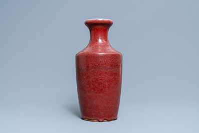 A Chinese monochrome copper red vase, 19th C.