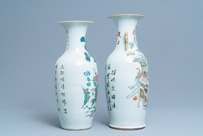 Two Chinese famille rose and qianjiang cai vases, 19/20th C.