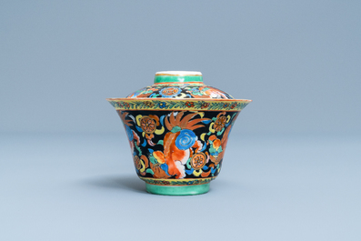 A Chinese Thai market Bencharong bowl and cover, 19th C.