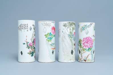 Four reticulated Chinese qianjiang cai hat stands, 19/20th C.
