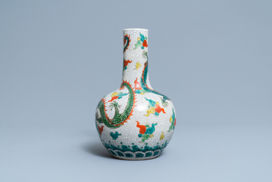 A Chinese famille verte 'dragon' bottle vase, 19/20th C.