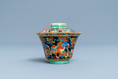 A Chinese Thai market Bencharong bowl and cover, 19th C.