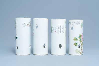 Four reticulated Chinese qianjiang cai hat stands, 19/20th C.