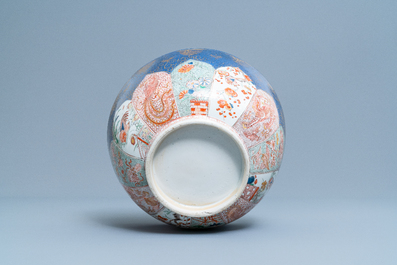 A Chinese verte-Imari powder blue-ground bowl, Kangxi