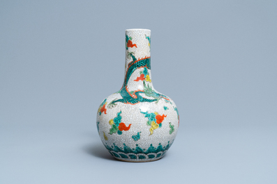 A Chinese famille verte 'dragon' bottle vase, 19/20th C.