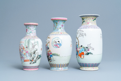 Three fine Chinese famille rose vases, Republic