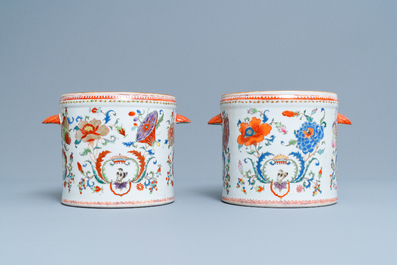 A pair of Chinese famille rose 'Pompadour' coolers, Qianlong