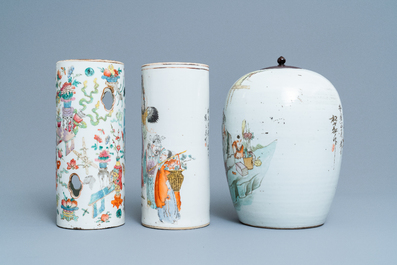 Six various Chinese famille rose and qianjiang cai vases, 19/20th C.