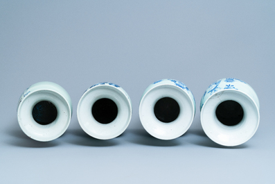 Vier Chinese vazen met blauw-wit decor op celadon fondkleur, 19e eeuw