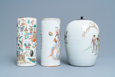 Six various Chinese famille rose and qianjiang cai vases, 19/20th C.