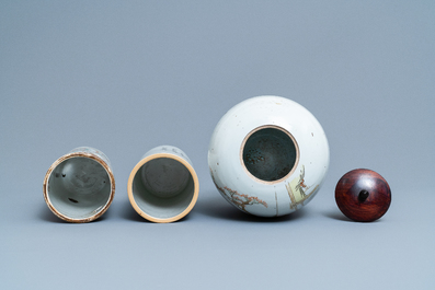 Six various Chinese famille rose and qianjiang cai vases, 19/20th C.