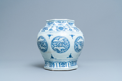 A Chinese blue and white 'cranes' vase, Jiajing
