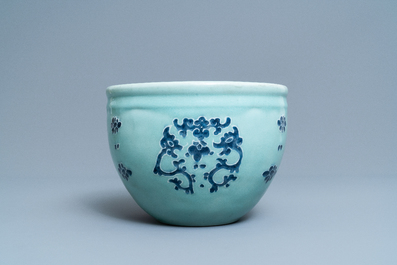 A Chinese blue and white celadon-ground jardini&egrave;re, Qianlong