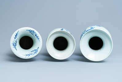 Three Chinese blue and white celadon-ground vases, 19th C.