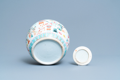 Three Chinese famille rose jars, 19th C.