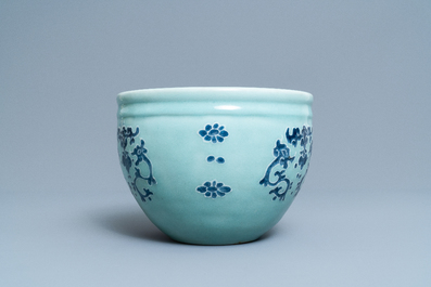 A Chinese blue and white celadon-ground jardini&egrave;re, Qianlong