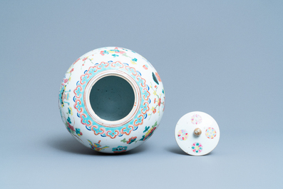 Three Chinese famille rose jars, 19th C.