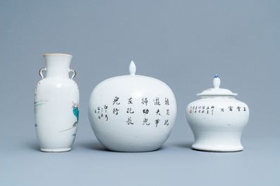 Six various Chinese famille rose and qianjiang cai vases, 19/20th C.