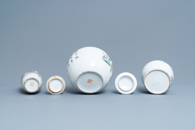 Six various Chinese famille rose and qianjiang cai vases, 19/20th C.