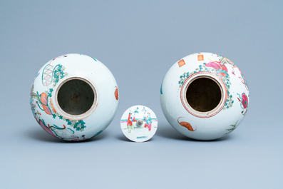 Three Chinese famille rose jars, 19th C.