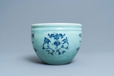 A Chinese blue and white celadon-ground jardini&egrave;re, Qianlong