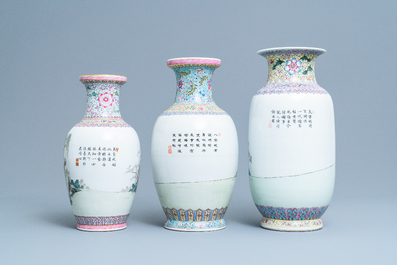 Three fine Chinese famille rose vases, Republic