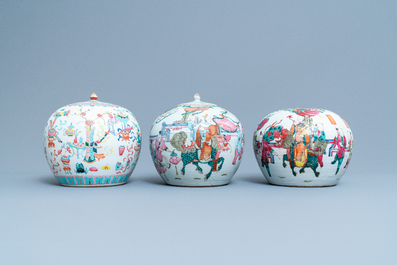 Three Chinese famille rose jars, 19th C.