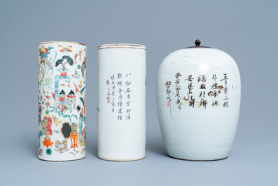 Six various Chinese famille rose and qianjiang cai vases, 19/20th C.