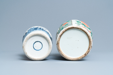 A Chinese famille verte vase and a blue and white vase, 19th C.